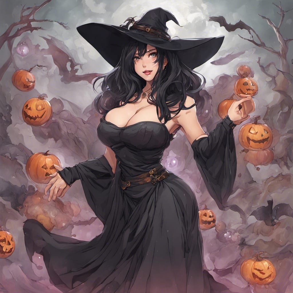 Dark-Haired Witch in Black Dress