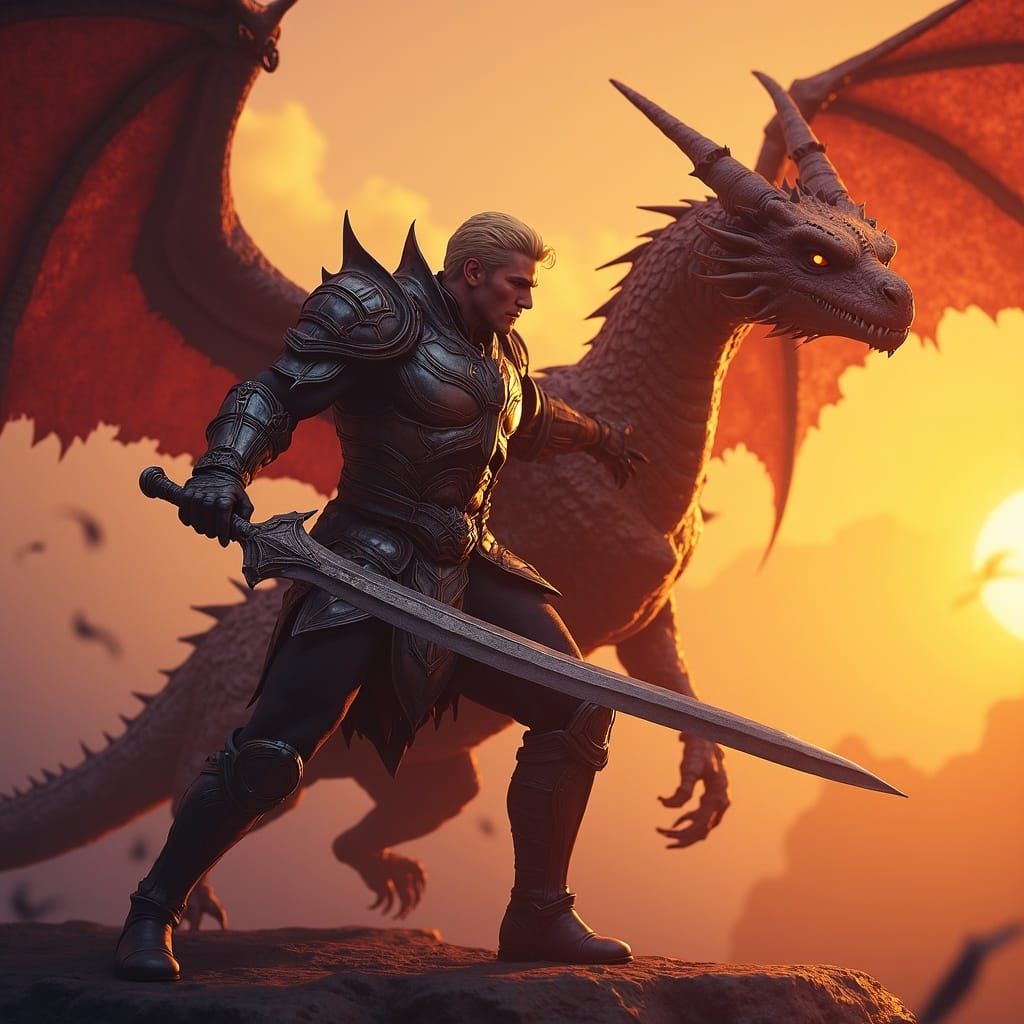 Epic Dragon Battle in a Dark Fantasy World