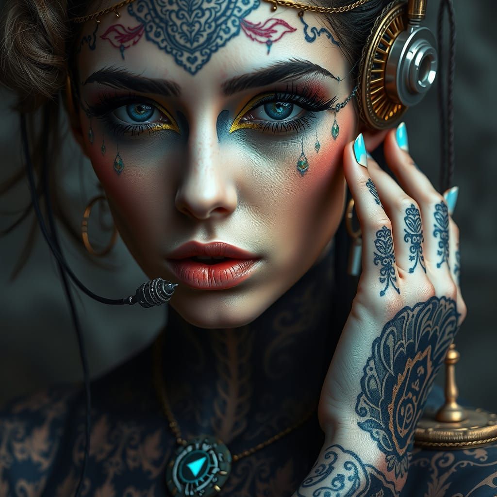 Cyberpunk Goddess in Ornate, Patterned Beauty