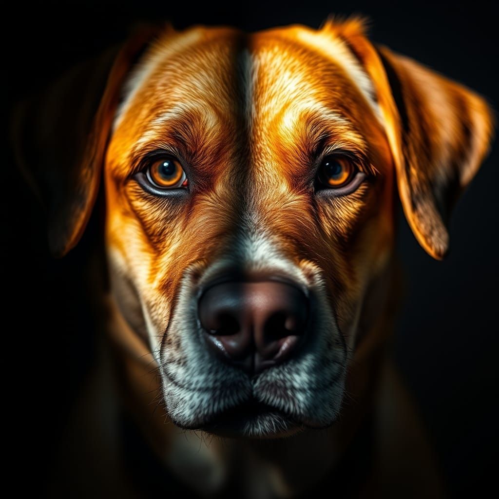 High-Contrast Dog Portrait in Professional Photography Style