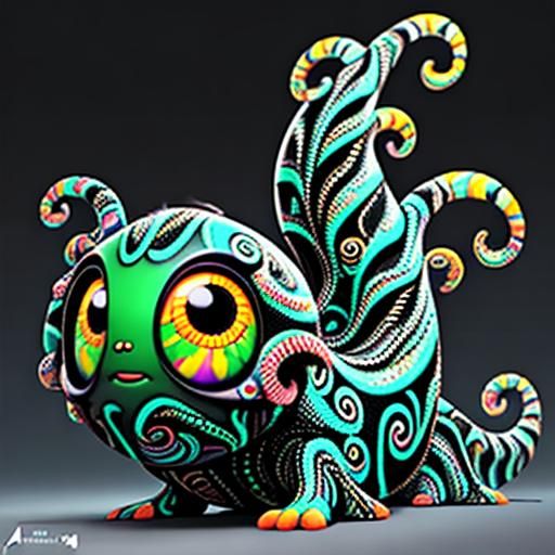 Psychedelic Metal Caterpillar in UV Blacklight, 3D Graffiti