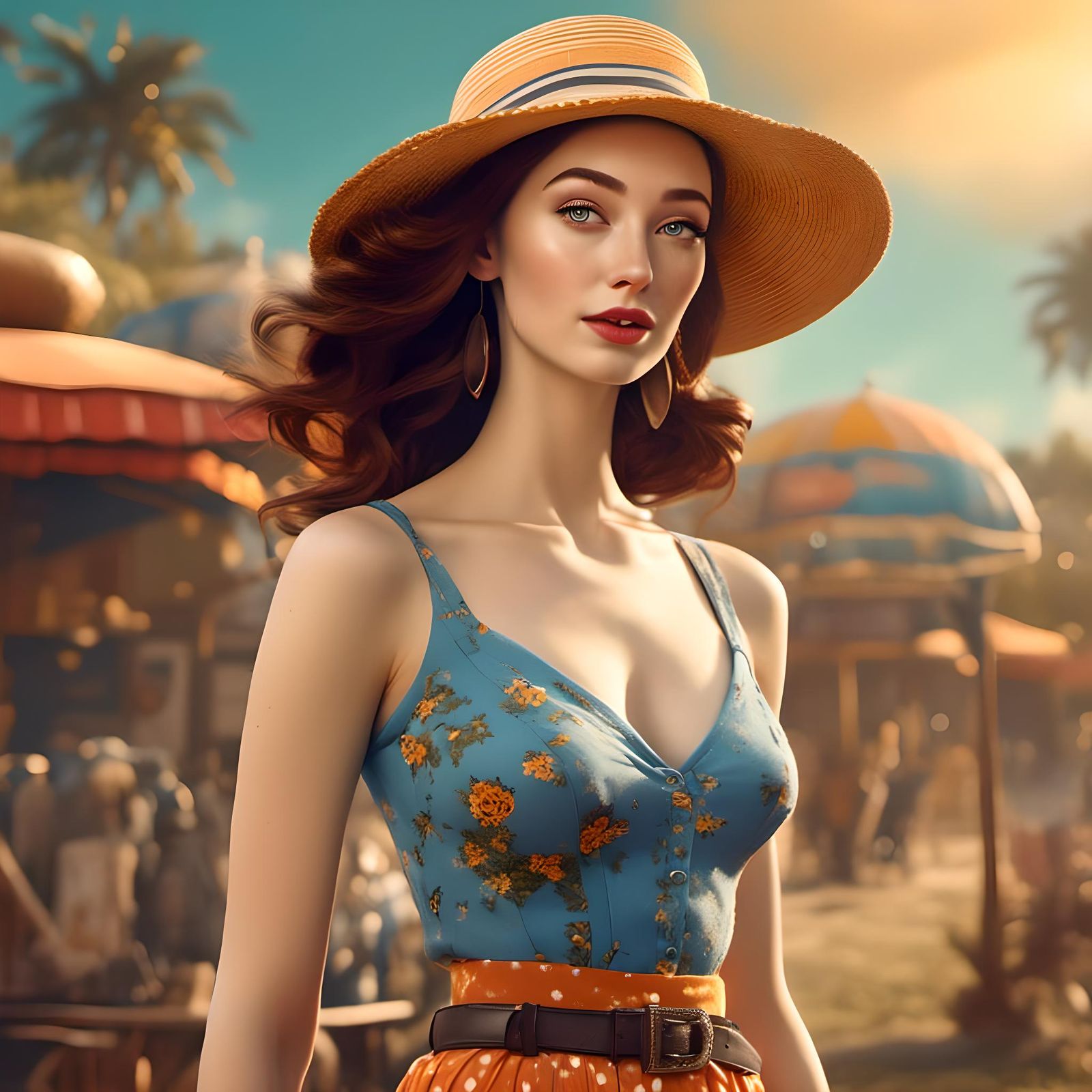 Emma Dumont as 1970s Pin-Up Top Model