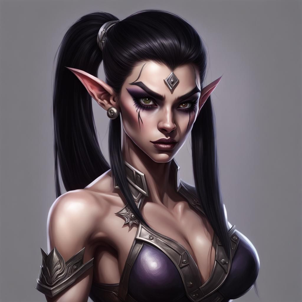 Dark Elf Fitness Girl in Dark Fantasy Style