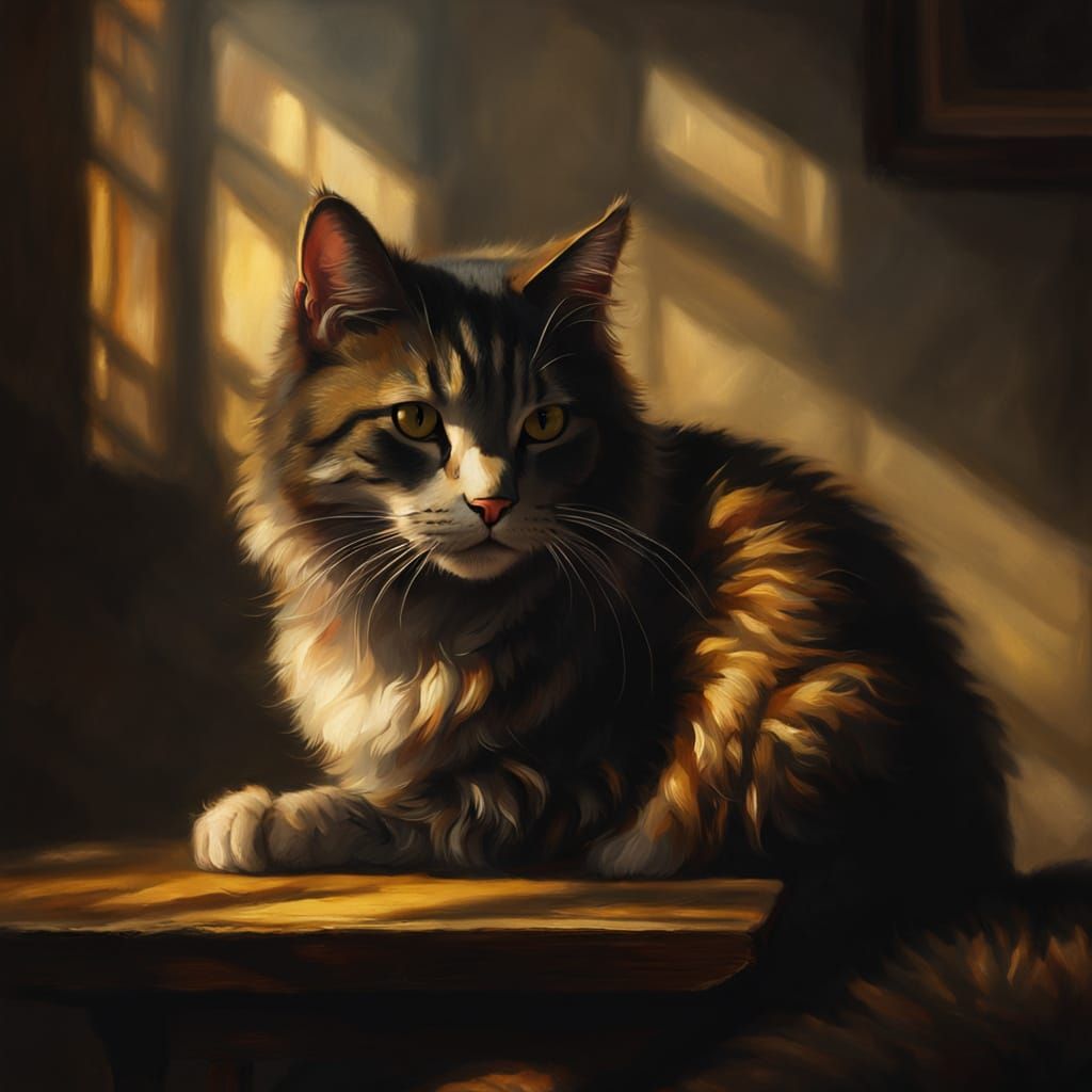 Rembrandt Style Cat Portrait in Baroque Lighting