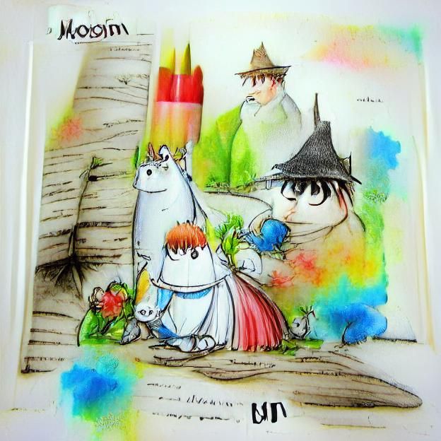 Colorful Moomin Storybook Illustration in Ink and Watercolor