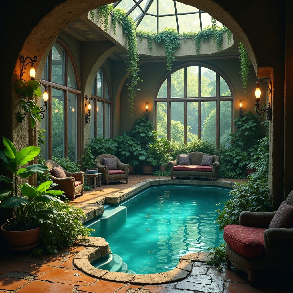 Elegant Mansion Oasis in Whimsical Industrial Style