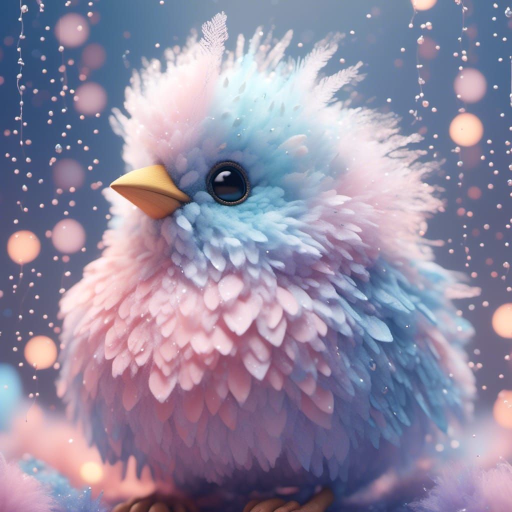 Pastel Baby Bird with Fluffy Feathers