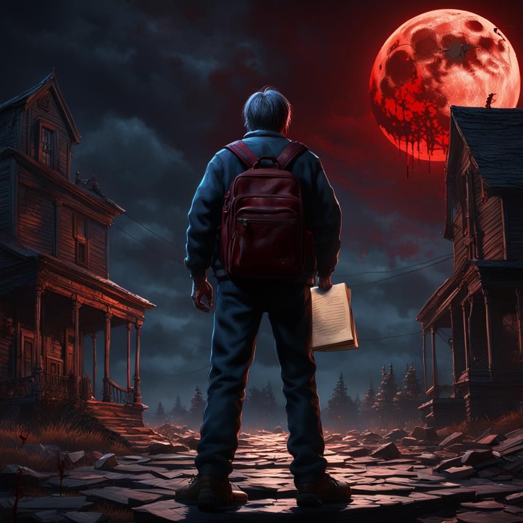 Dramatic Moonlit Scene with Figure and Blood