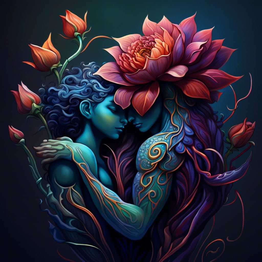 Intimate Flowers with Human Limbs, Detailed Matte Painting