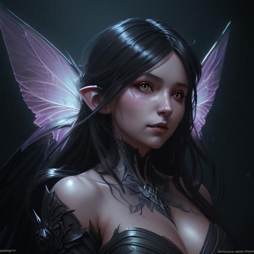 Evil Fairy Portrait with Glowing Wings