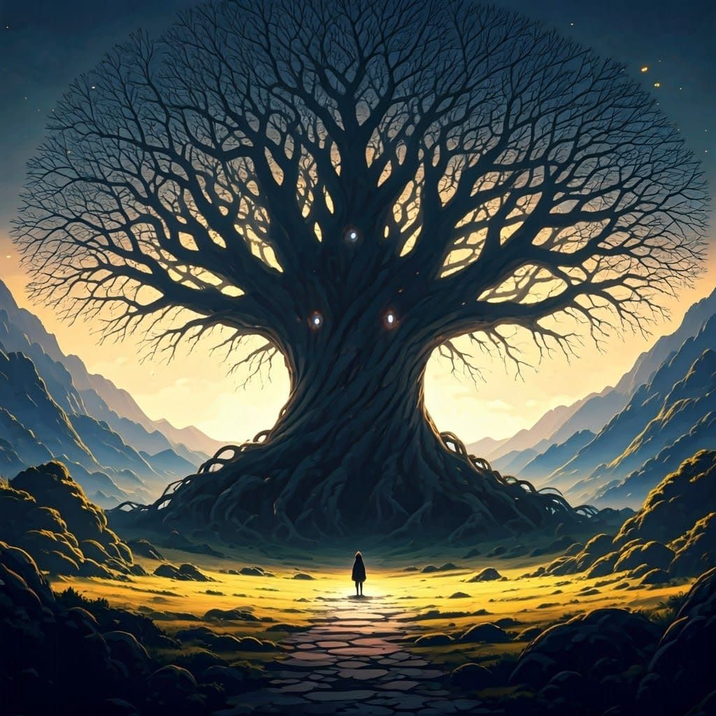 Yggdrasil in Anime Style with Cinematic Lighting