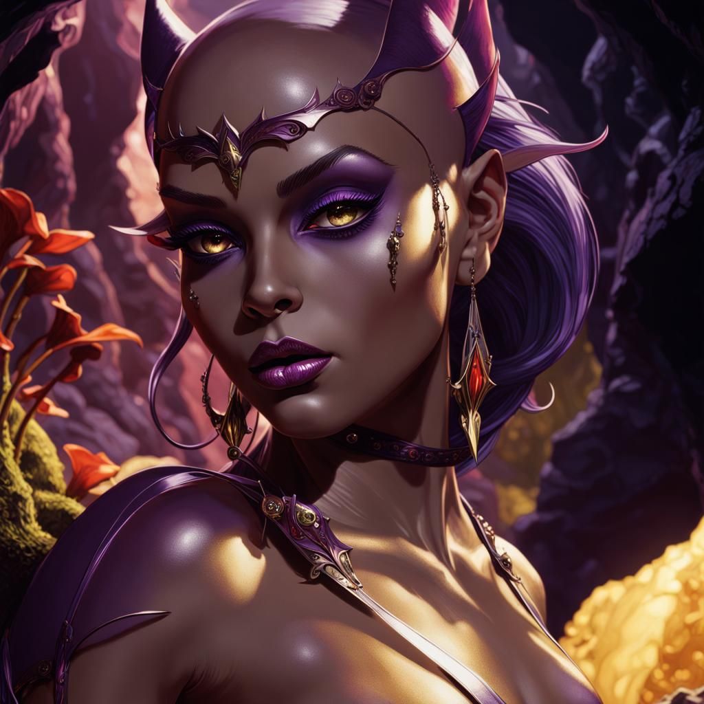 Luminescent Purple Goblin Assassin in Cave