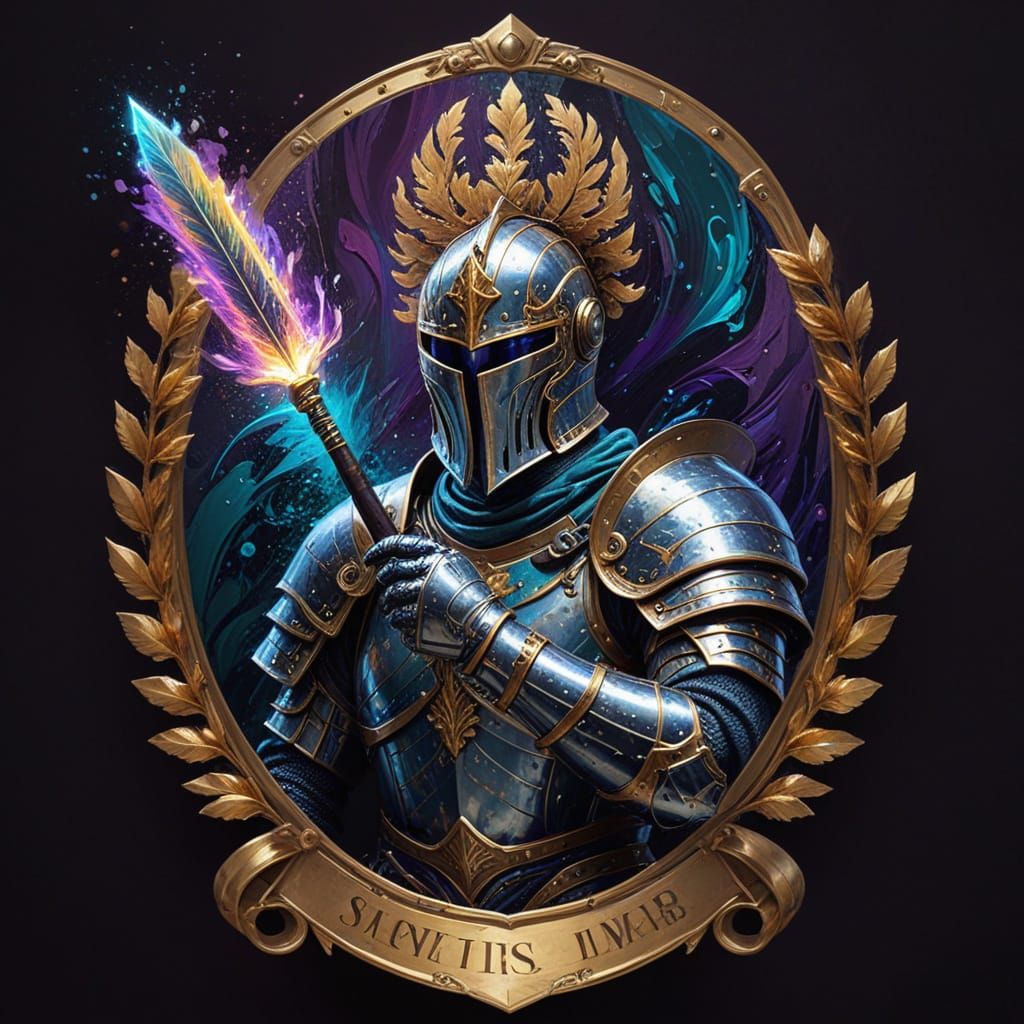 Noble Knight Holds Glowing Brush in Digital Art