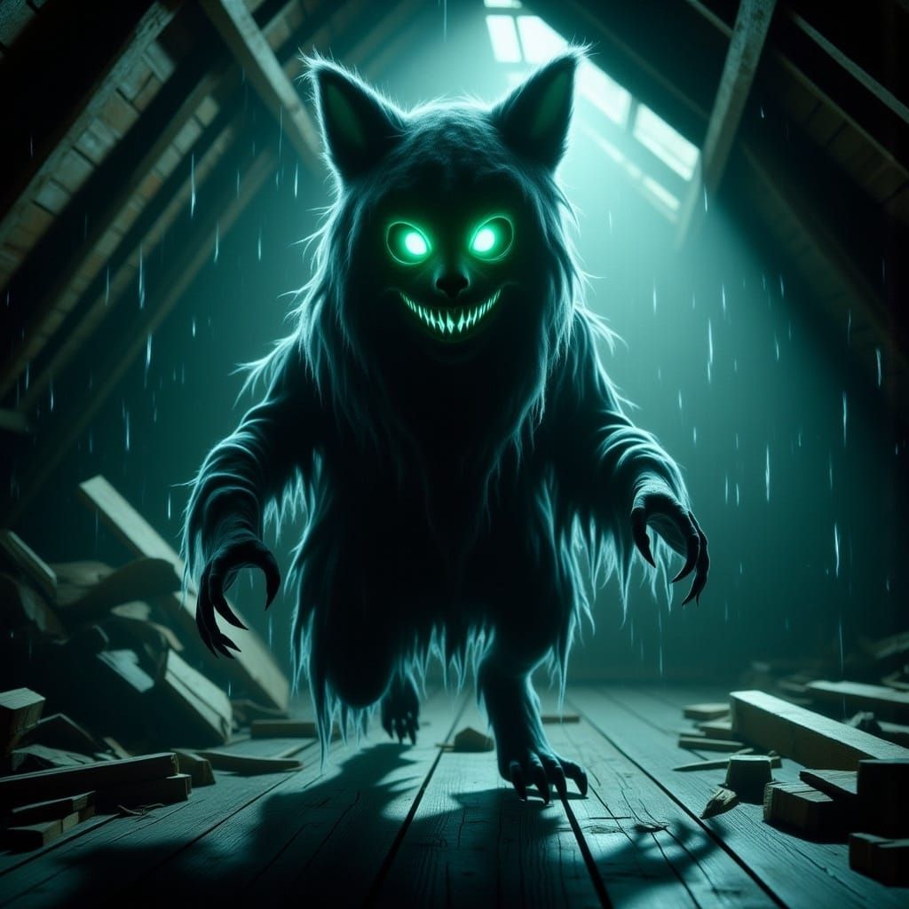 Ninja Cheshire Cat in Rainforest, Grunge Style