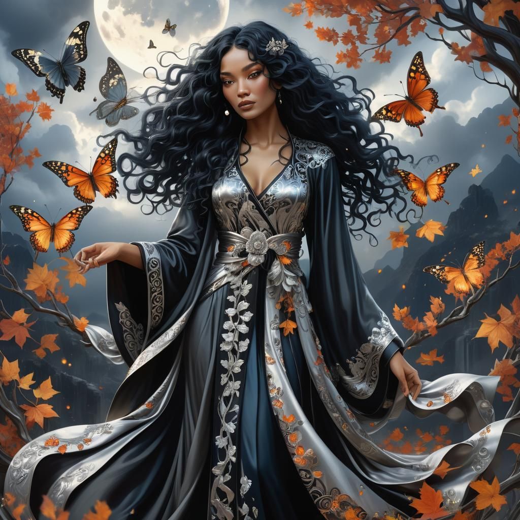 Regal Woman with Butterfly in Paradise, Digital Art