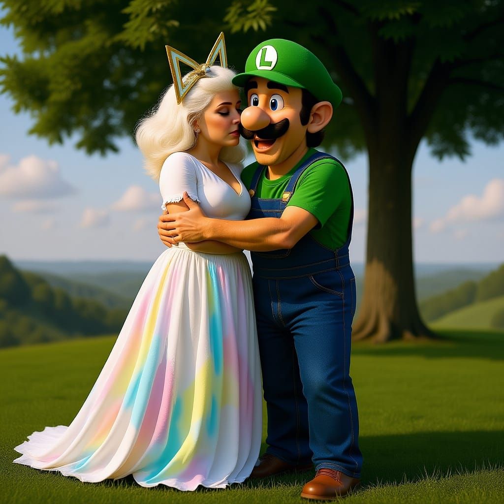 Romantic Embrace: Woman Kisses Man Under Tree