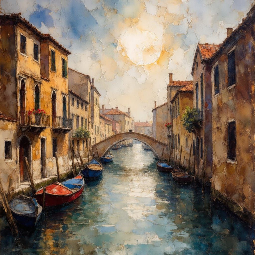 Venice Cityscape Oil Painting Under Moonlight