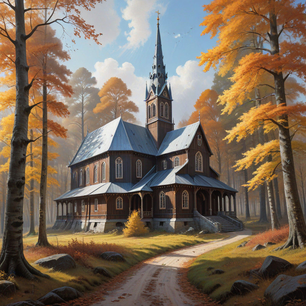 Grand Autumn Cathedral in Wooden Scandinavian Glory