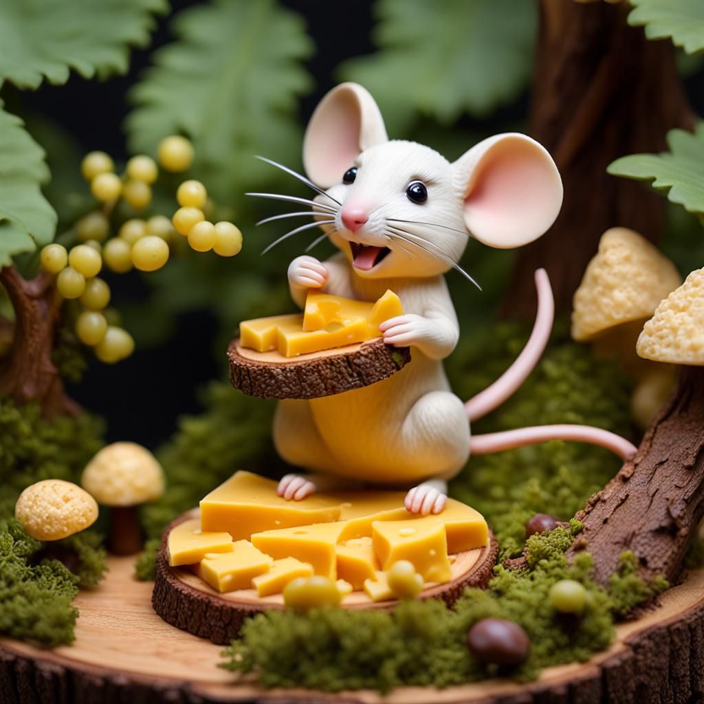 Cute Mouse in Cheese Forest Diorama