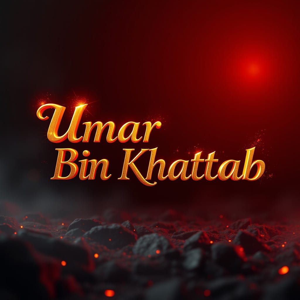 Golden Script Text Umar Bin Khattab in Cinematic 3D Style