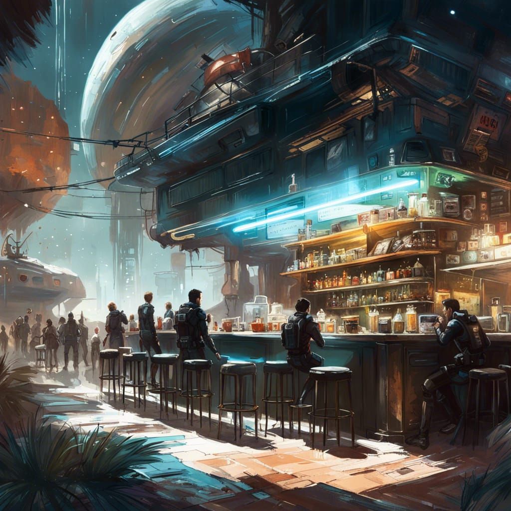 Futuristic Desert Coffee Shop in Space