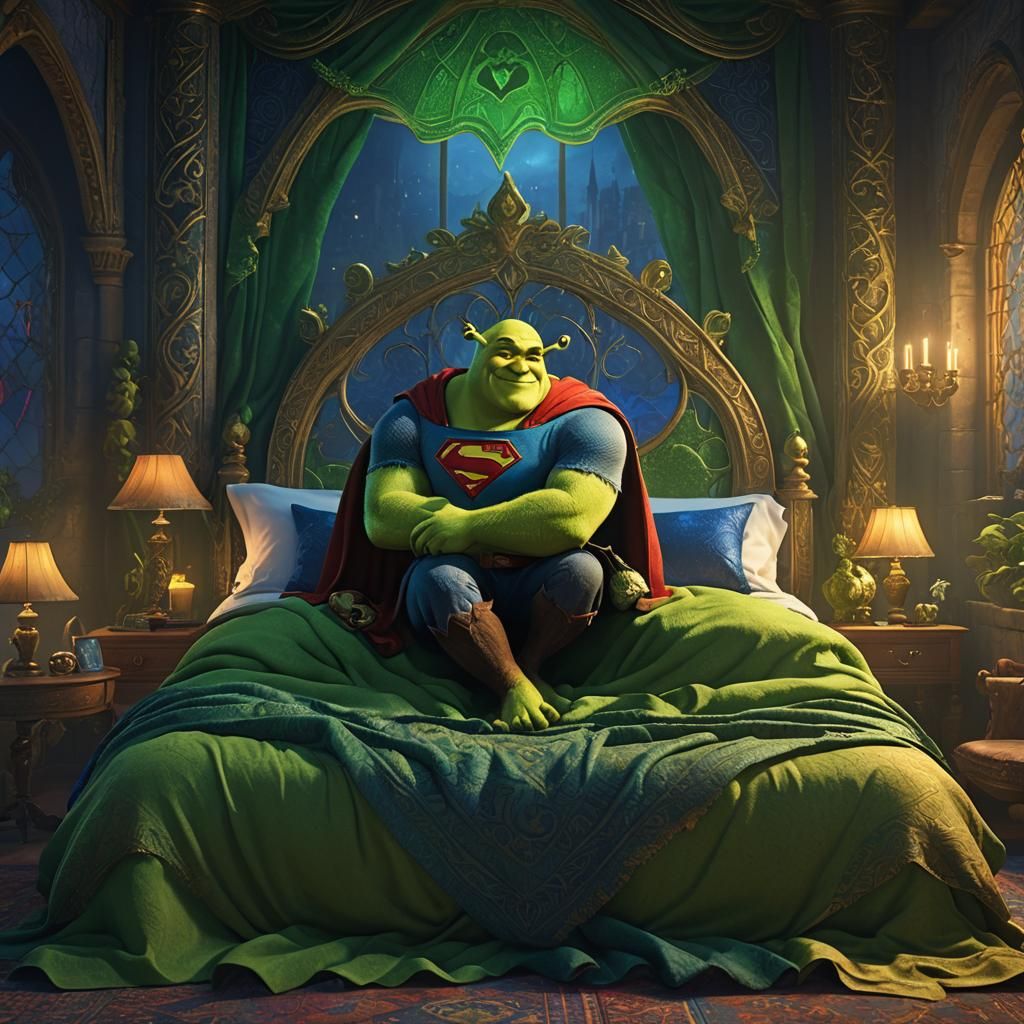 Shrek and Superman Embrace: Fantasy Concept Art