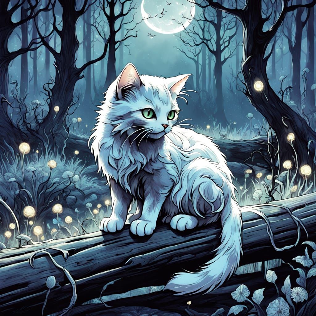 Ethereal Spiderweb Cat in Enchanted Forest