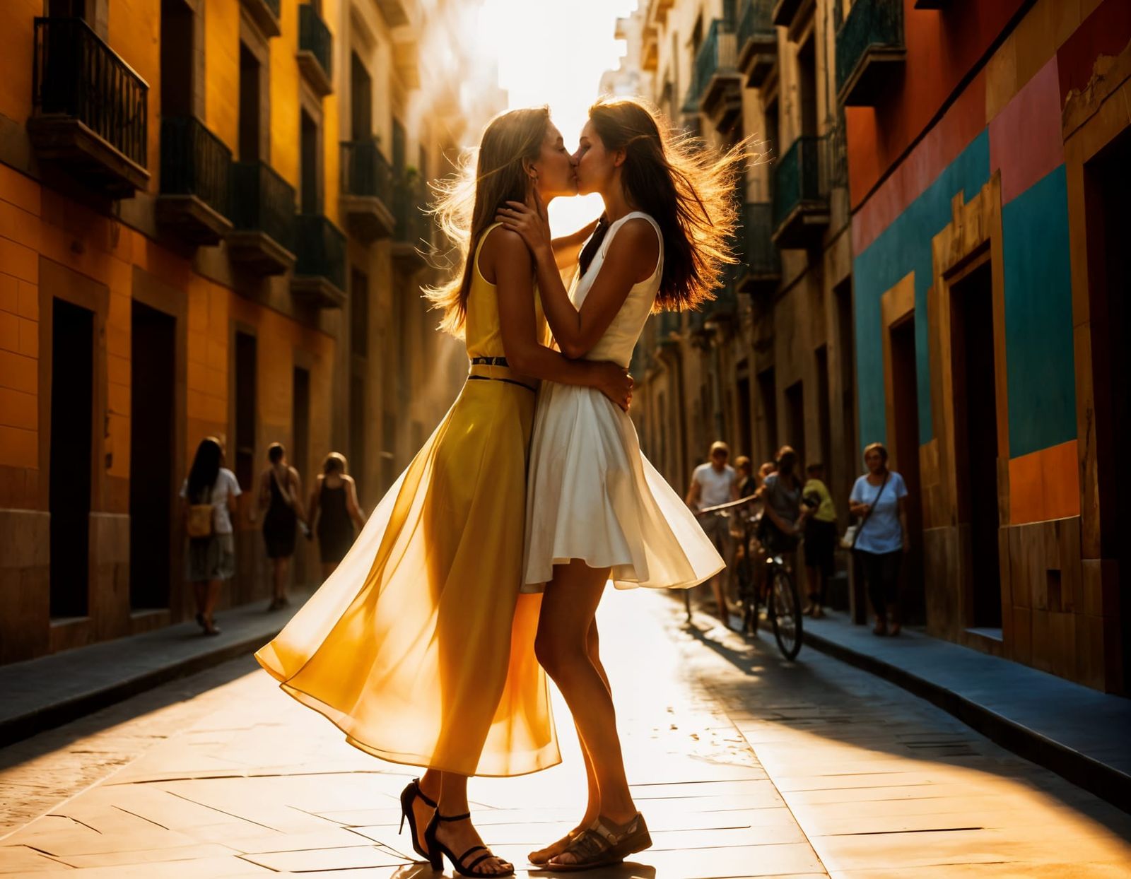 Joyful Barcelona Street Scene in Vibrant Colors