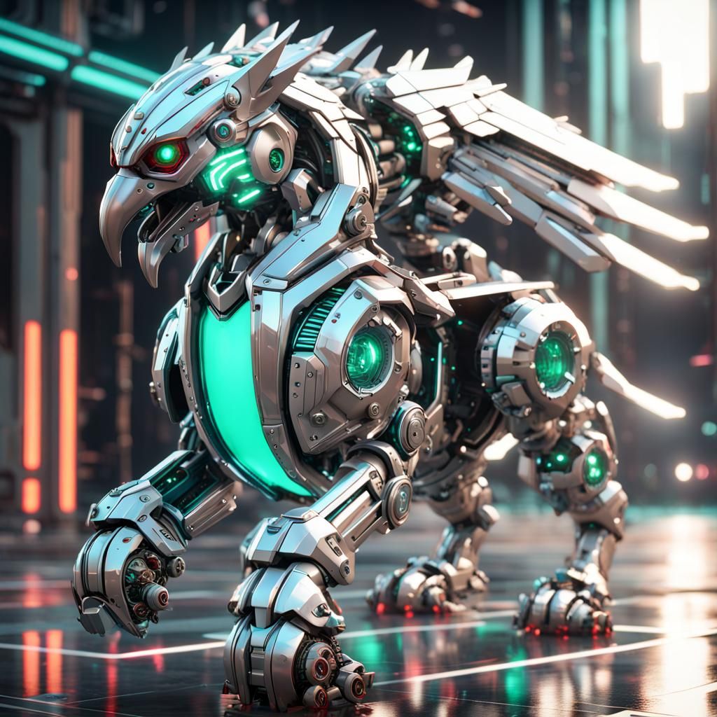 Armored Gryphon with Neon Markings in Sci-Fi Style