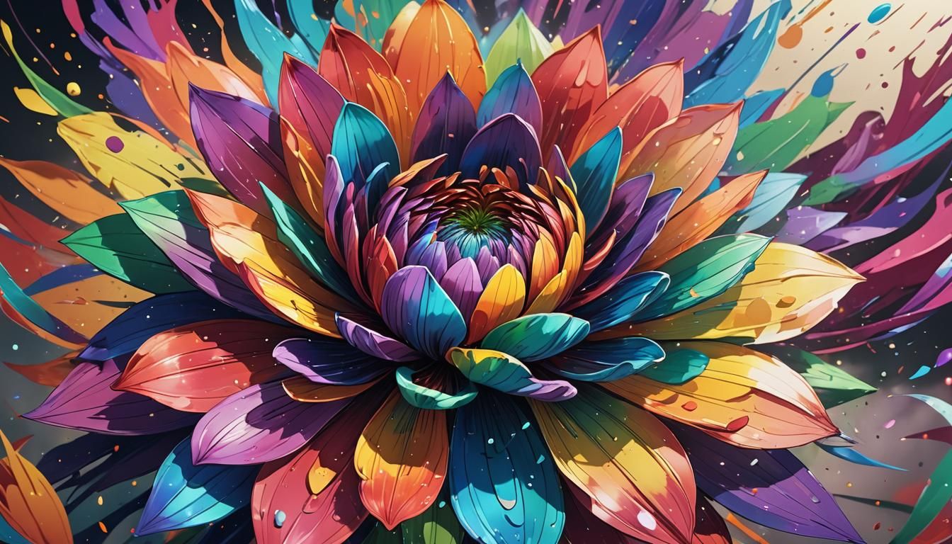 Rainbow Flower in Vibrant Anime Art Style