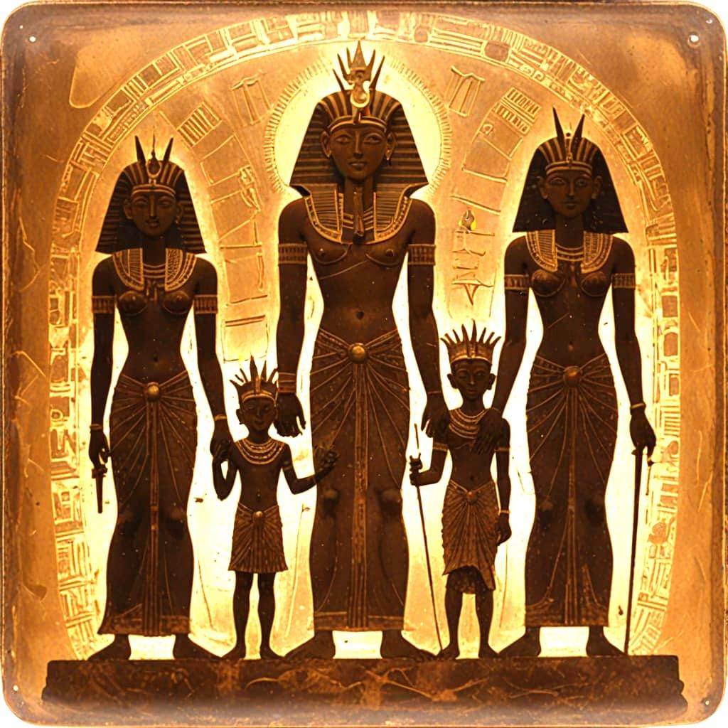 Ancient Egyptian Pharaoh Family in Sun-Impression Style