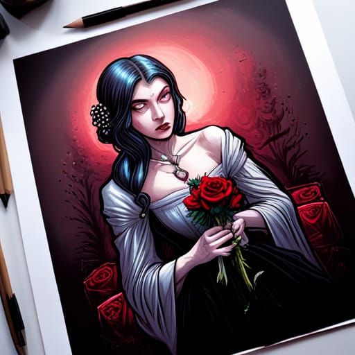 Gothic Rose Ghost Portrait in Comic Book Art Style