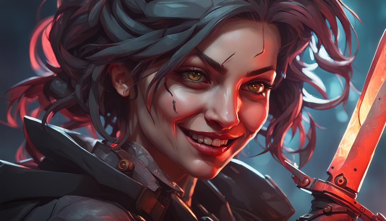 Sinister Girl Portrait with Knife and Gun