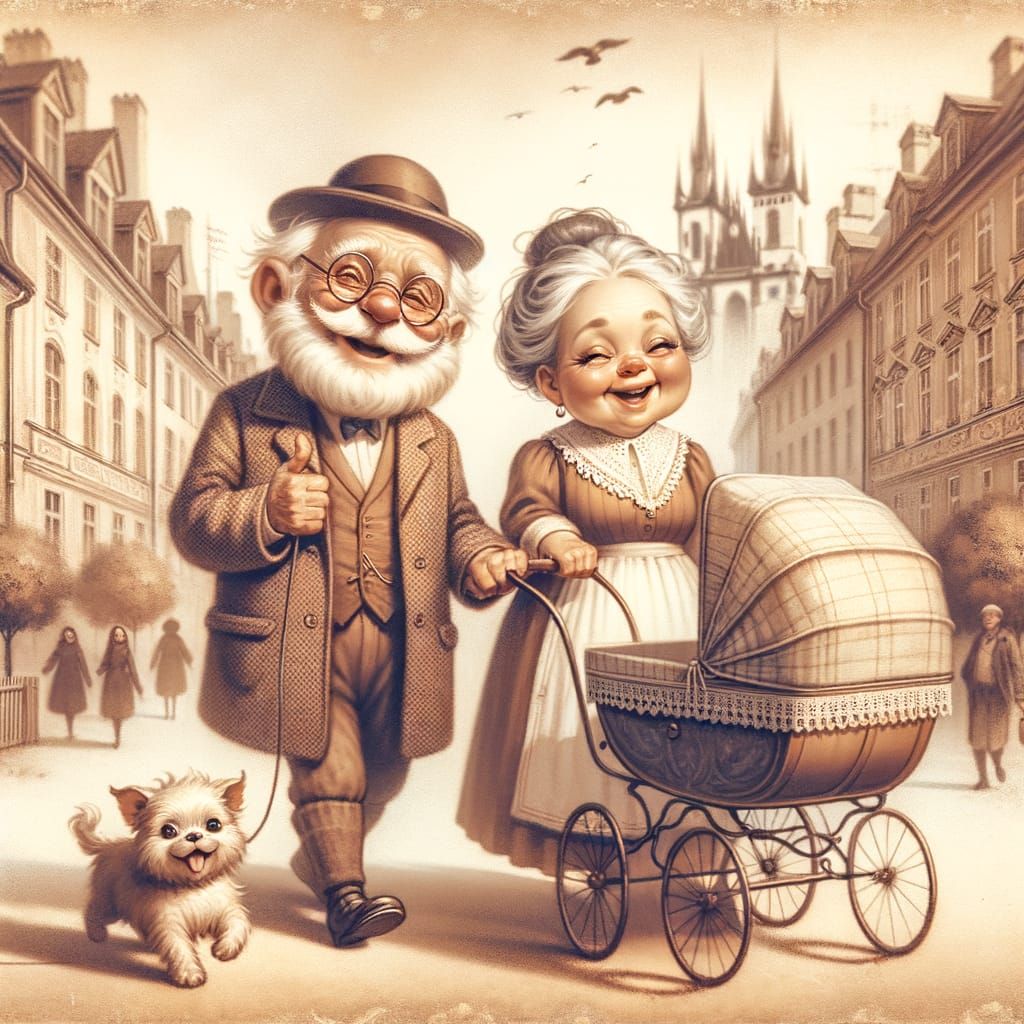 Vintage Fairytale: Elderly Couple's Dreamy Stroll