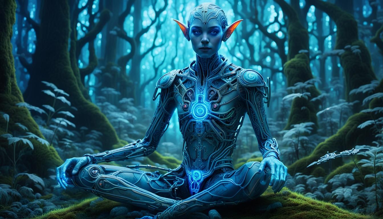 Mechanical Elf in Surreal Dream Forest