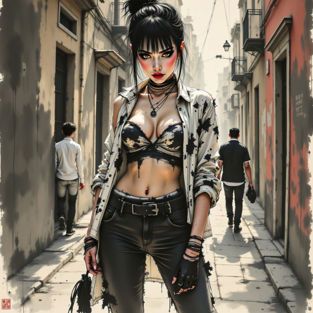 Avant-Garde Fashion Model in Urban Alleyway