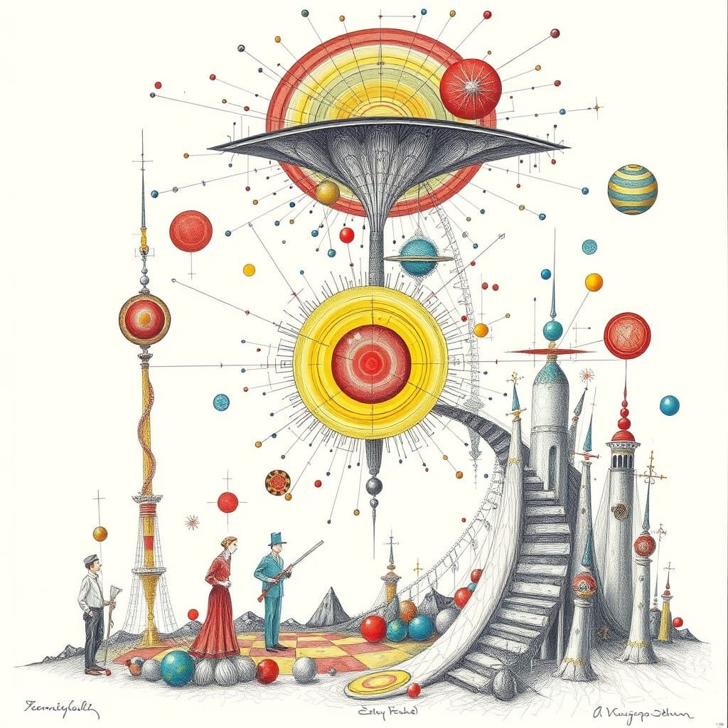 Psychedelic Art Deco Surrealism in Pencil Drawing Style