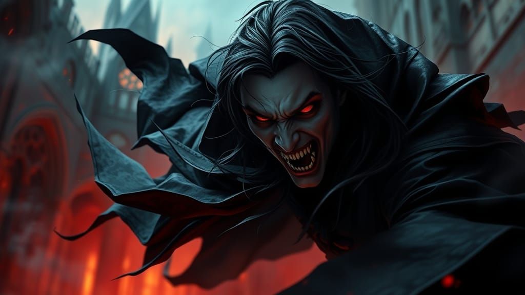 Dark Gothic Vampire in Hyperrealistic Style