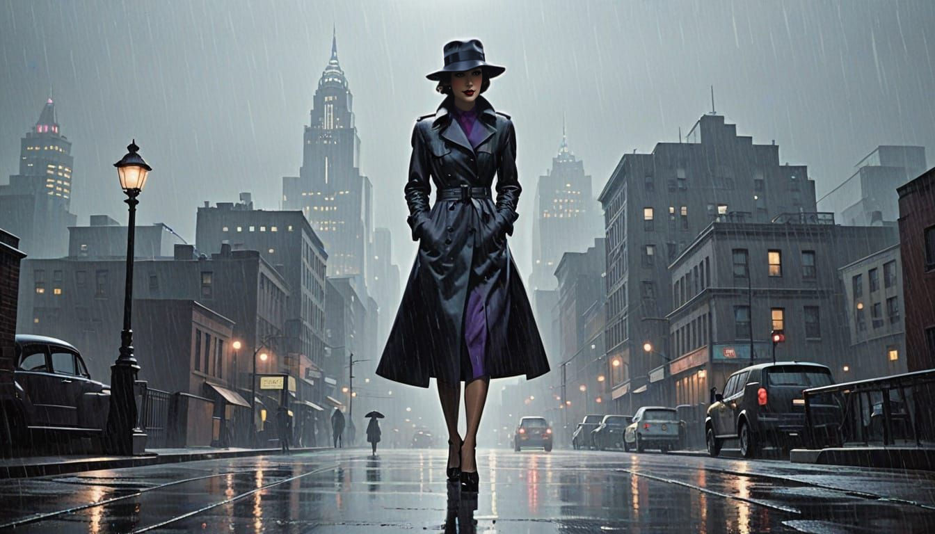 Sultry Art Deco Night Scene with Mysterious Woman
