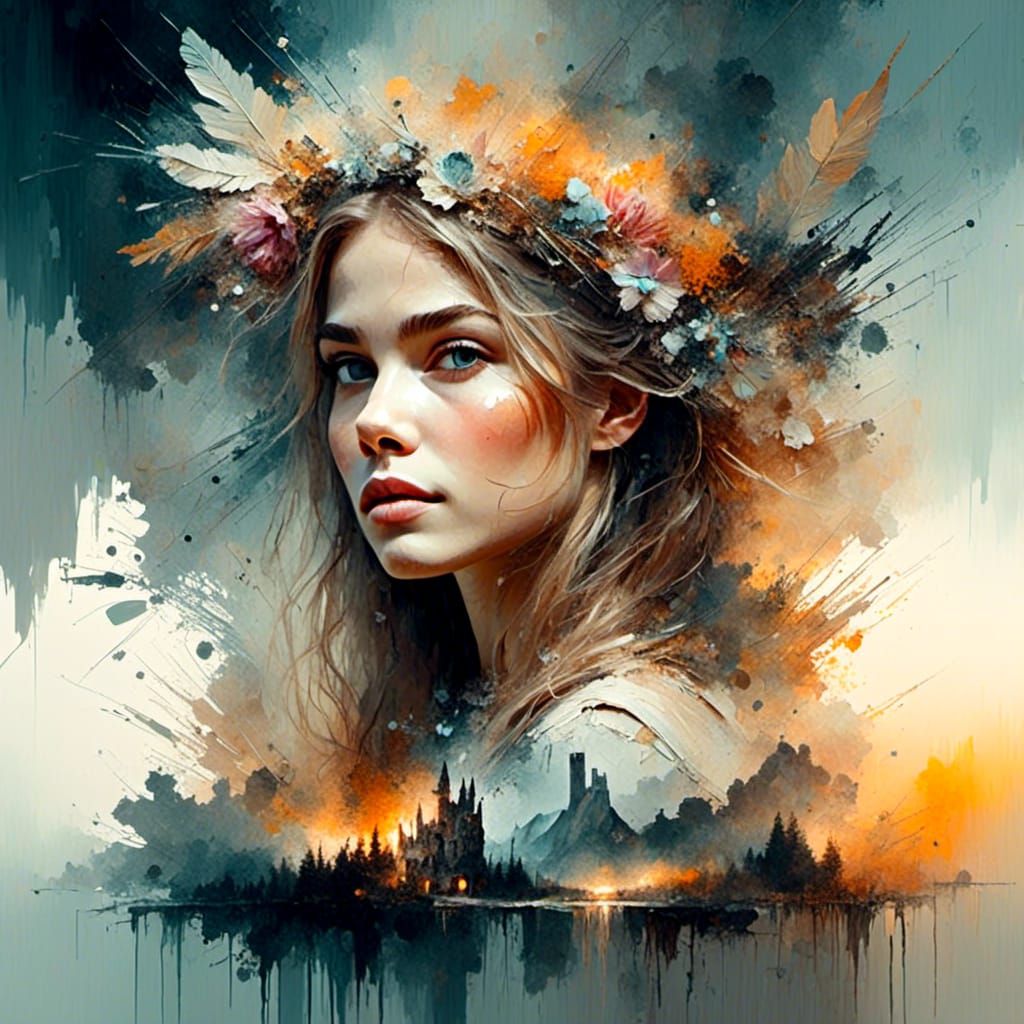 Maid Marian Double Exposure: Digital Watercolor Summerscape