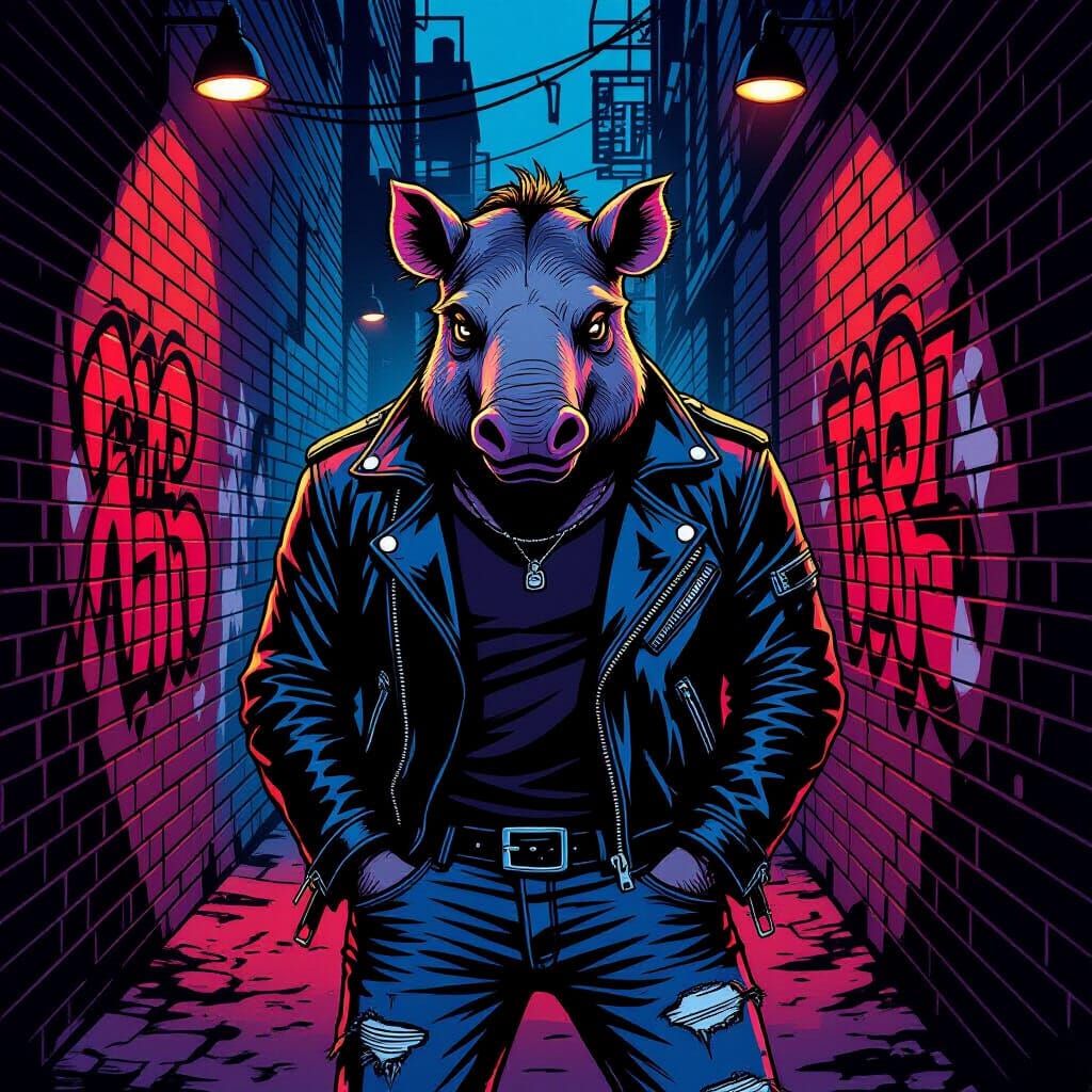 Rebellious Tapir in Neo-Noir Comic Style