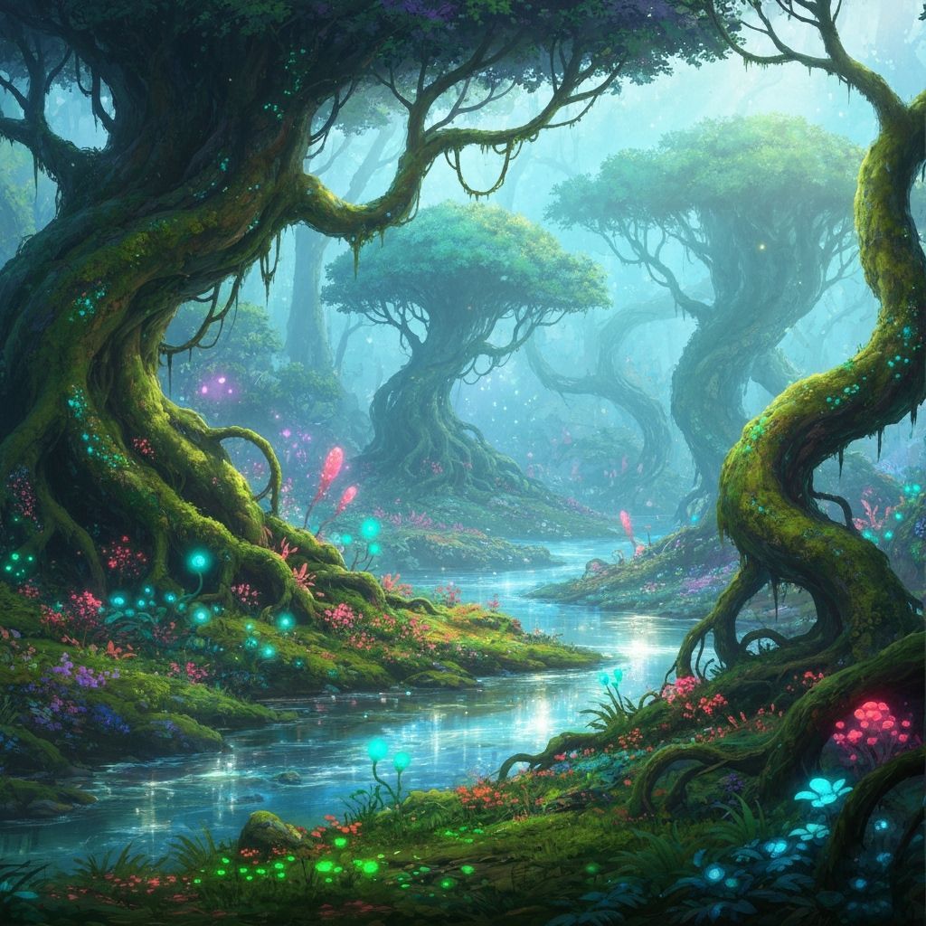 Enchanted Forest with Bioluminescent Life