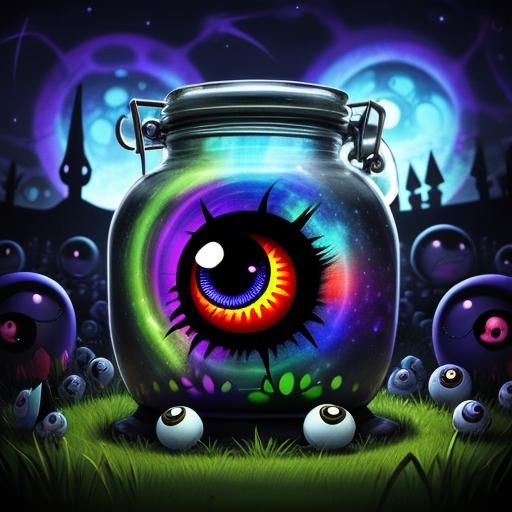 Psychedelic Eyeball Jar in Graveyard, Chibi 3D Art