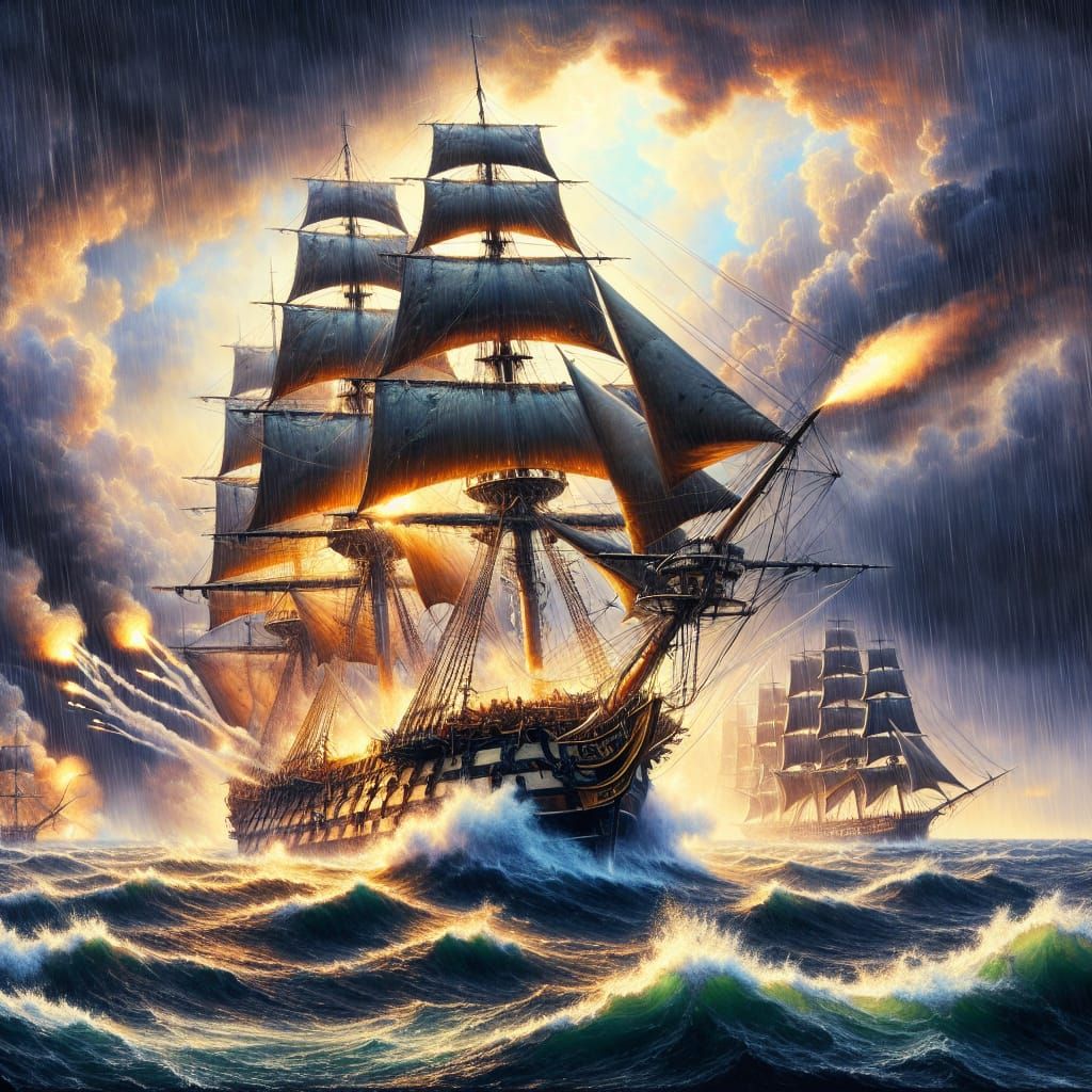 Ship of the Line in Stormy Seas: 1800s Style