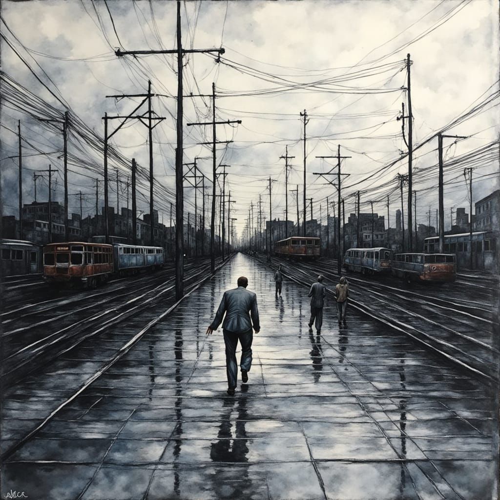 Abstract Landscape in Charcoal and Silver