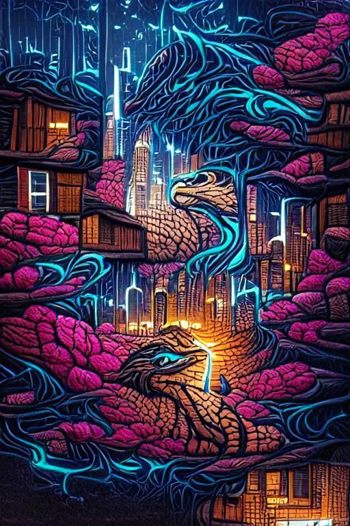 Intricate Digital Art in Concert Poster Style