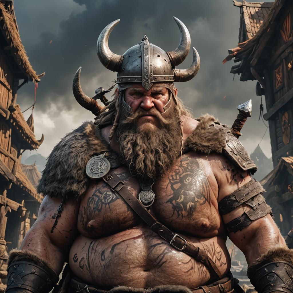Hyperrealistic Obese Viking Warrior in Detailed Matte Painti...