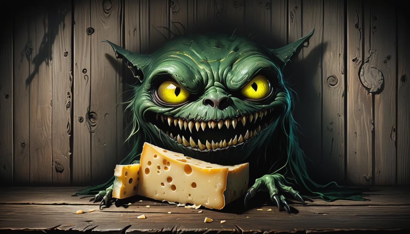 Gothic Horror Cheese Portrait in Chiaroscuro Style