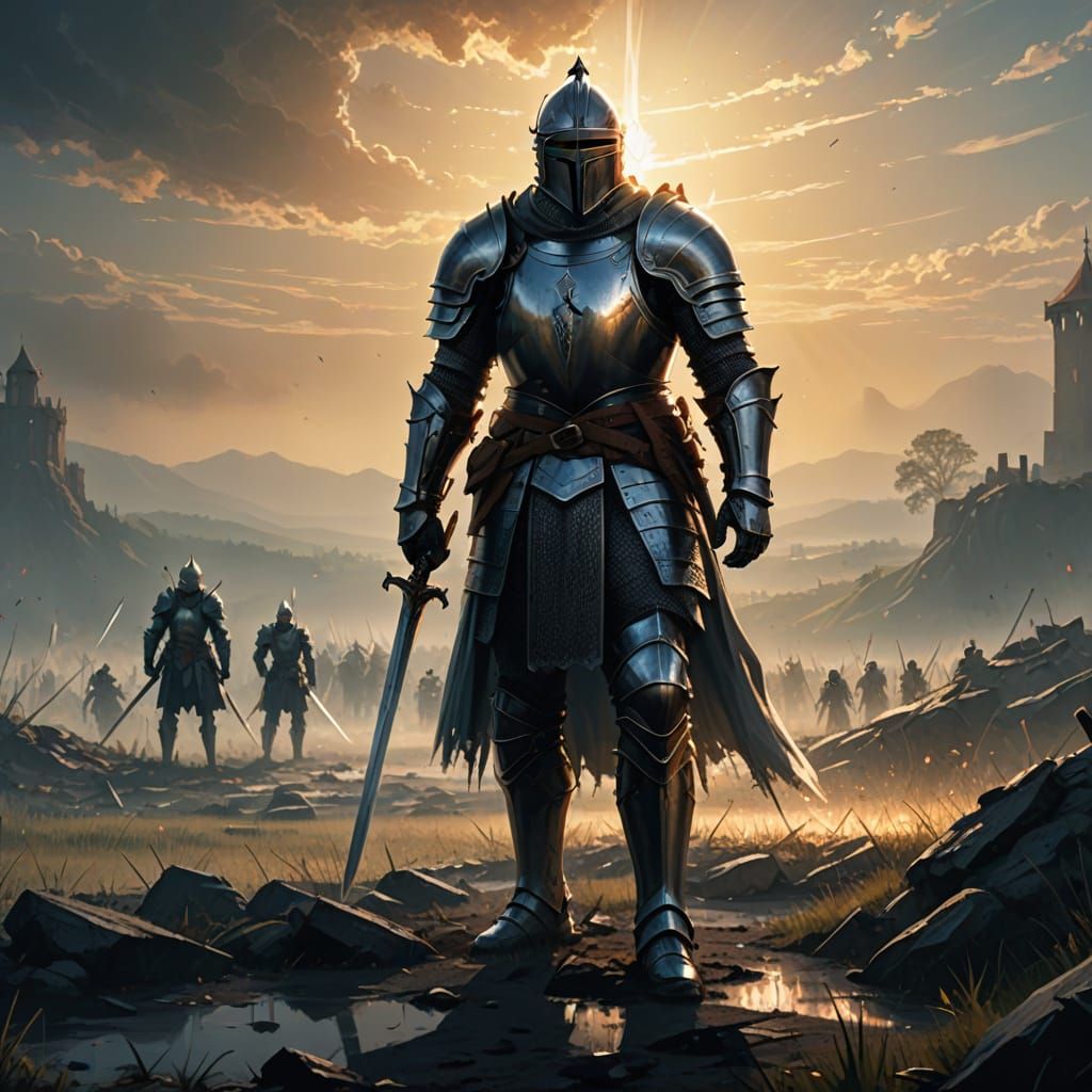 Epic Knight on Battlefield in Dramatic Fantasy Art Style