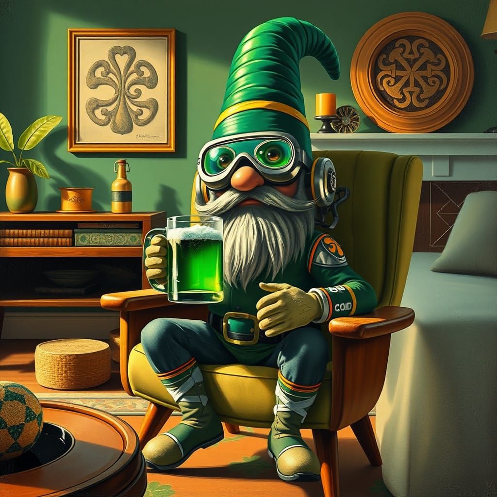 Retro Mid-Century Modern Leprechaun Gnome in Pop Art Style